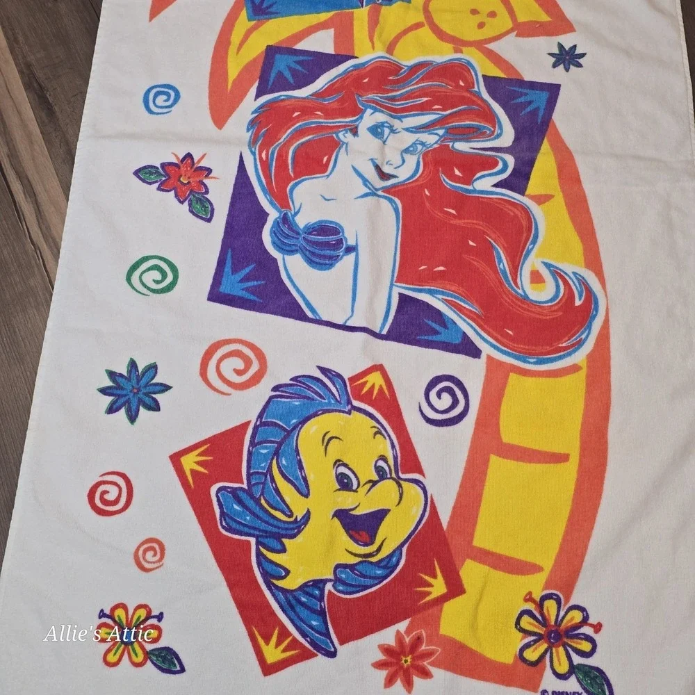 The Little Mermaid Beach Towel Vintage 90s Disney Ariel Flounder Sabastian New*